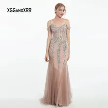 Роскошное платье Русалка для выпускного вечера длинное сексуальное вечернее платье Милая Спагетти спинки Тюль с бусинами кристаллами Формальное вечернее платье