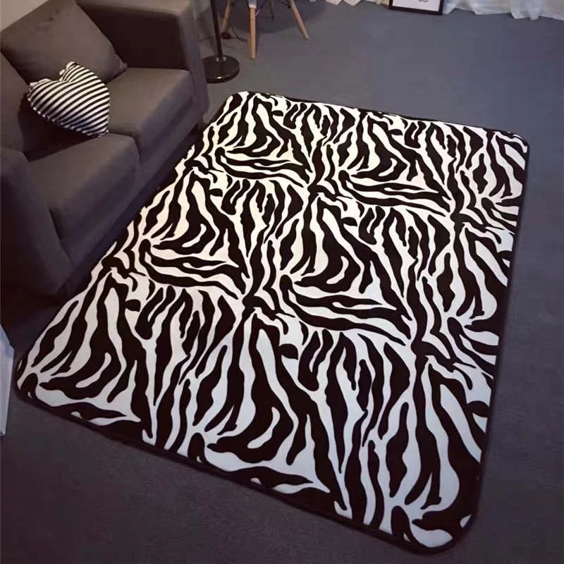 Image Black White Zebra Pattern Living Room Carpet Modern Coffee Table Mats Bedroom Bedside Blanket Nes Fashion Rug Free Shipping