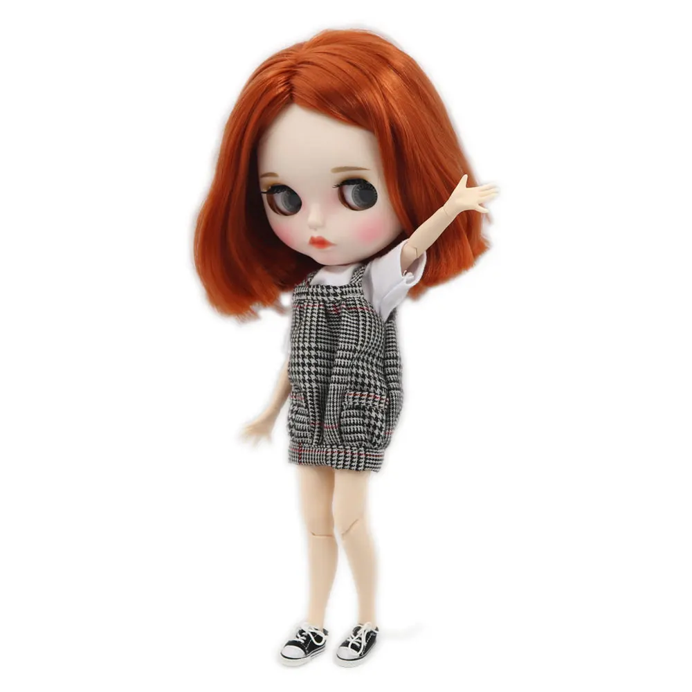 

1/6 Blyth doll white skin joint body Reddish Brown hair new matte face with eyebrows Lip gloss. No.BL232