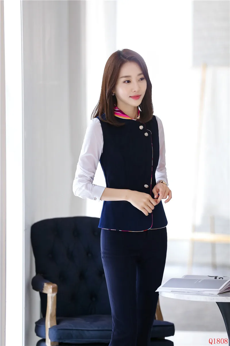 Pantalon Uniforme Styles Gilet Bureau Costumes Mode Top D'affaires Bleu marine Dames De Marine Ensembles Et Avec Noir Femmes q6vngZ