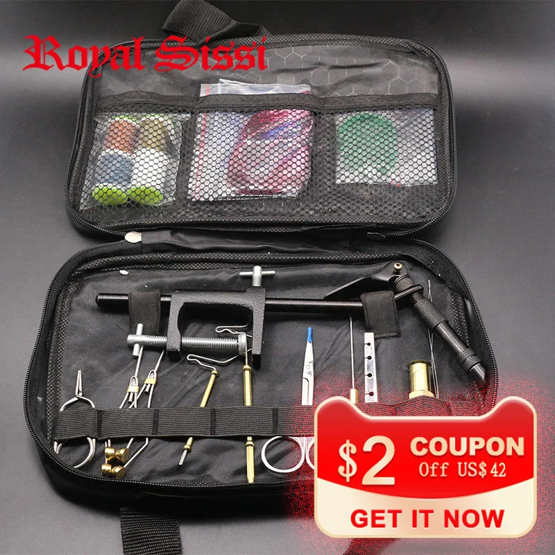 Royal Sissi full set Fly Tying Tools Kit in Portable Bag include fly tying Vise bobbin holders plie