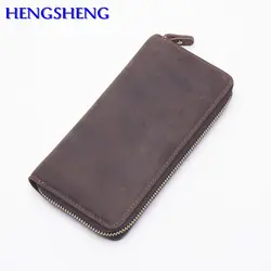 Hengsheng наивысшего качества натуральная бумажник для мужчин длинные кошельки Crazy Horse коричневый бумажник мужчины с качеством Корова кожа