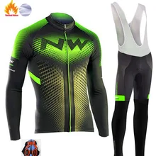 Зимние желтые NW TEAM длинные велосипедные Джерси велосипедные штаны мужские Ropa Ciclismo термо флис Велоспорт Майо Culotte одежда