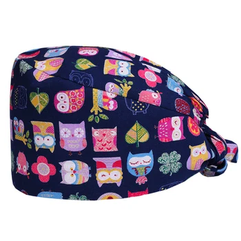 

Cute Owl Prints Nurse Hats Designer Surgical Caps Medical Scrub Caps 100% Cotton Medical Accessories for Medical Professionals