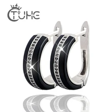Новые керамические круглые серьги-гвоздики с AAA CZ, модные черно-белые Кристальные u-образные серьги для женщин, никель