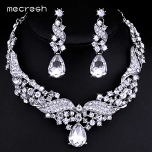 Mecresh Crystal Joyería Nupcial Conjuntos de Collar de Plata para Las Mujeres Pendientes de Gota de Agua-color Rhinestone Joyería de La Boda TL006