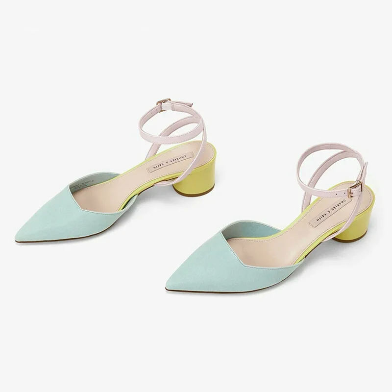 

2019 autumn new fashion simple color matching high heels women retro style elegant pointed toe thick with single shoes