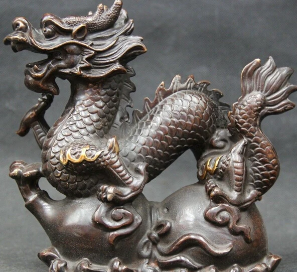 

JP S0522 8 " Chinese Feng Shui Bronze Zodiac Year Dragon calabash cucurbit gourd Statue