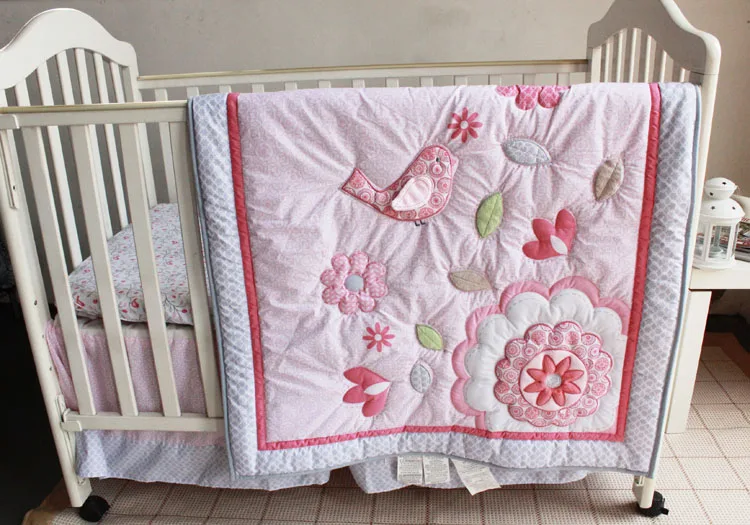 Three Dimensional Embroidery Bird Flowers Crib Baby Bedding Sets 7 Three Dimensional Embroidery Bird Flowers Crib Baby Bedding Sets 7 Pieces Quilt Per Bed Skirt Ed Set In From Mother Kids