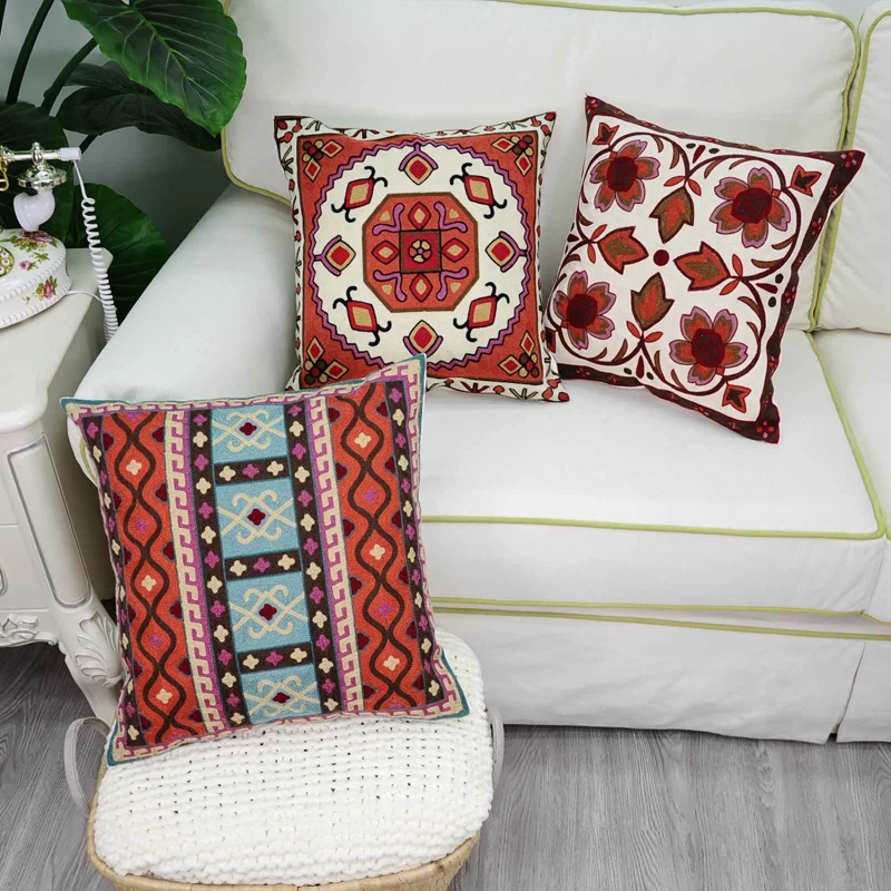 

Home Decor India Embroidery Geometric Pillow Cover Vintage Grey Flower Cushion Cover Decorative Pillow Case Pillow Sham 45x45cm