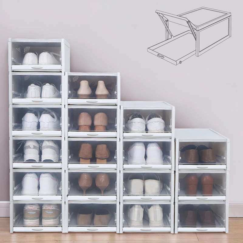 

3Pcs/Set Push Drawer Type Shoe Box Quality Plastic Transparent Creative Dust-Proof Rectangle Multifunction Combination Organizer