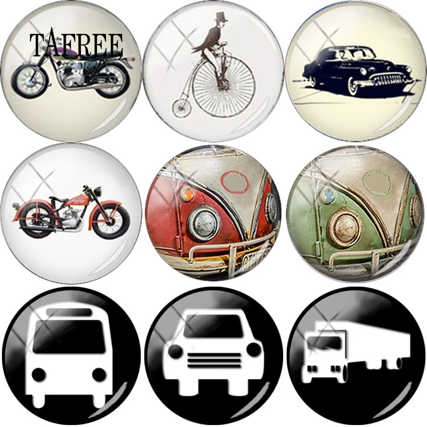 

TAFREE Car Bus Motorcycle Bicycle photo round Glass Cabochon 12mm/15mm/16mm/18mm/20mm earrings bracelets accessories DIY