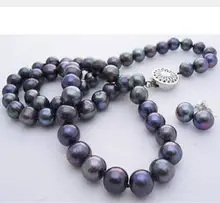 Women Gift Freshwater new fashion free shipping 7-8mm natural freshwater cultured black pearl round beads necklace earrings jewe snh aa beautiful new real genuine cultured 11 13mm edison round natural freshwater pearl necklace jewelry design free shipping