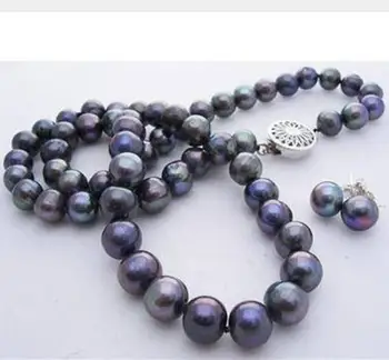 

Women Gift Freshwater new fashion 7-8mm natural freshwater cultured black pearl round beads necklace +++Eearring jewe