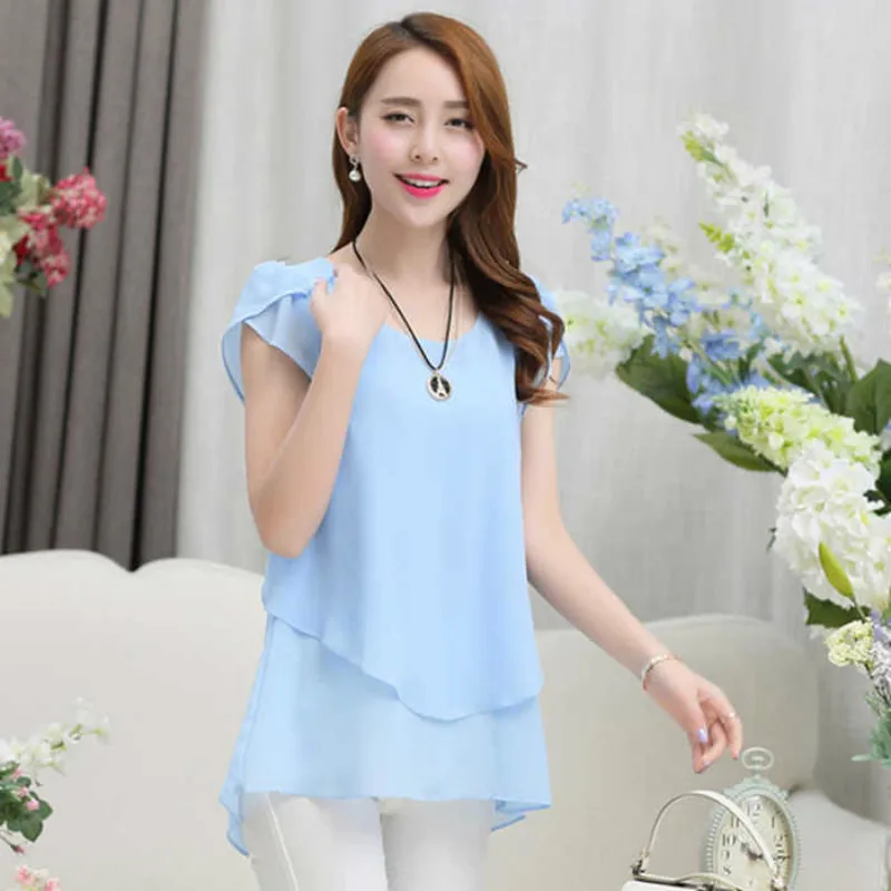 2020 Fashion Brand Women's blouse Summer sleeveless Chiffon shirt Solid O-neck Casual blouse Plus Size 5XL Loose Tops 6 colors
