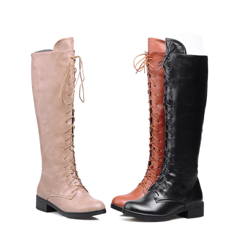 Asumer, 3 цвета, новые женские ботинки, большие размеры 34-43 модные зимние сапоги до колена на шнуровке пикантная женская обувь теплые мотоциклетные ботинки
