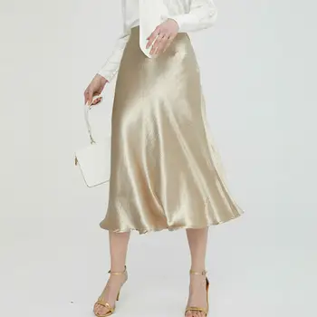 

Fashion Women's Glossy Skirts Summer Shiny High Waist Midi Skirt