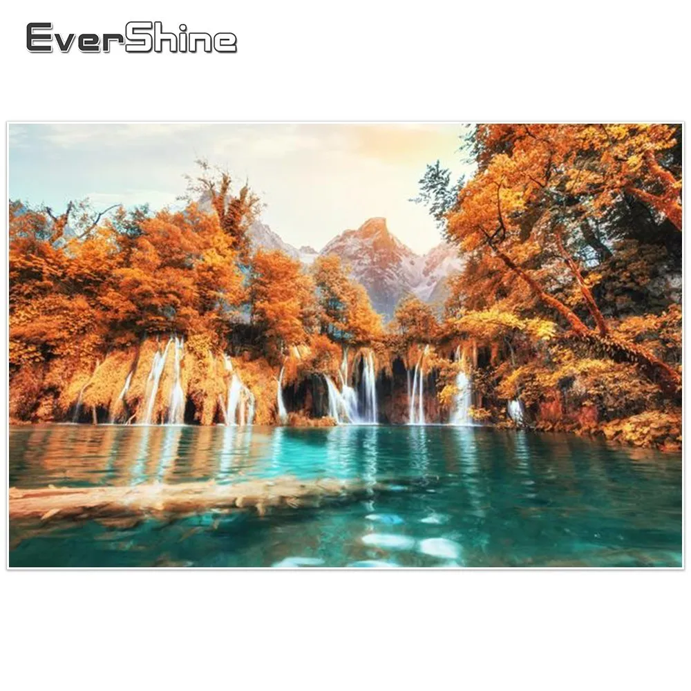

EverShine DIY Diamond Painting Cross Stitch Waterfall Pictures Of Rhinestones Diamond Embroidery Full Round Scenery Home Decor