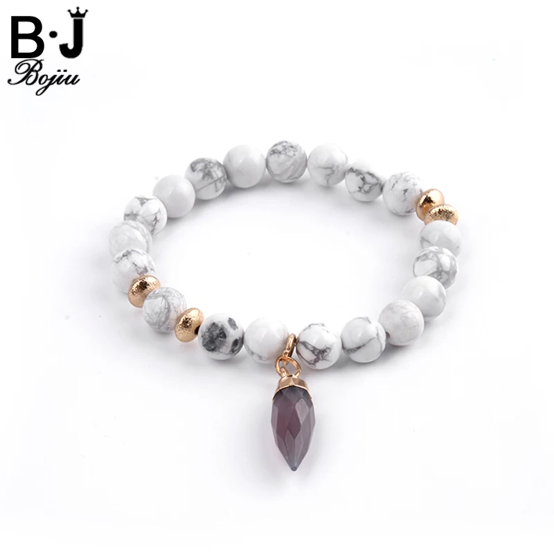 BOJIU Белый Howlite смешанный Ag. Цветные бусины плоские медные женские повседневные