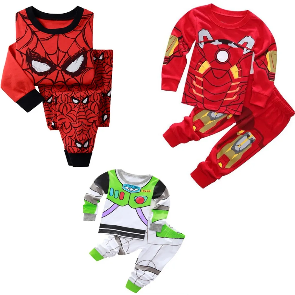 

CostumeBuy Child Superman Sleepwear Iron Men Pajamas Suits Kids Spider man 2pcs Sleepwear Suits Costume L920