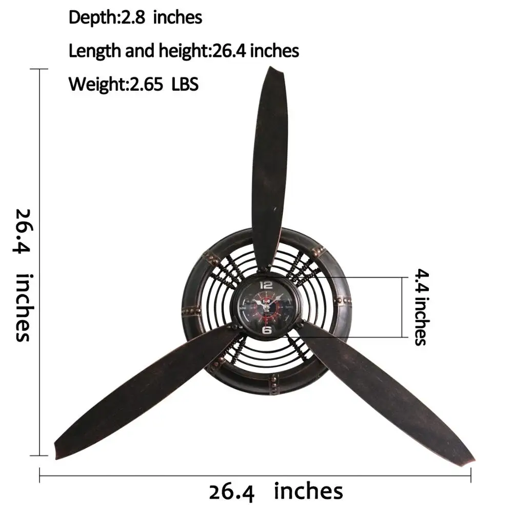 Металлический Самолет Пропеллер скульптура статуя домашний Декор стены статуи для украшения кухонных часов - Цвет: Черный