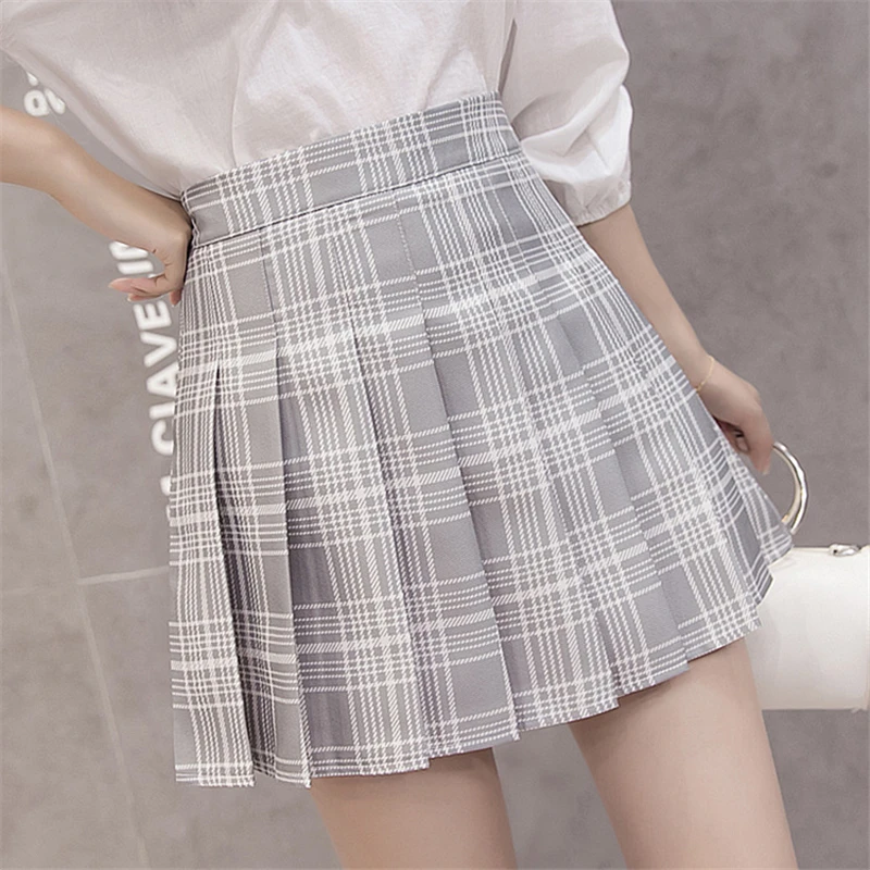 Женская модная плиссированная юбка в клетку, мини-трапециевидная кавайная юбка, Женская шикарная Harajuku Летняя Повседневная плиссированная Женская юбка с высокой талией - Цвет: QianHui