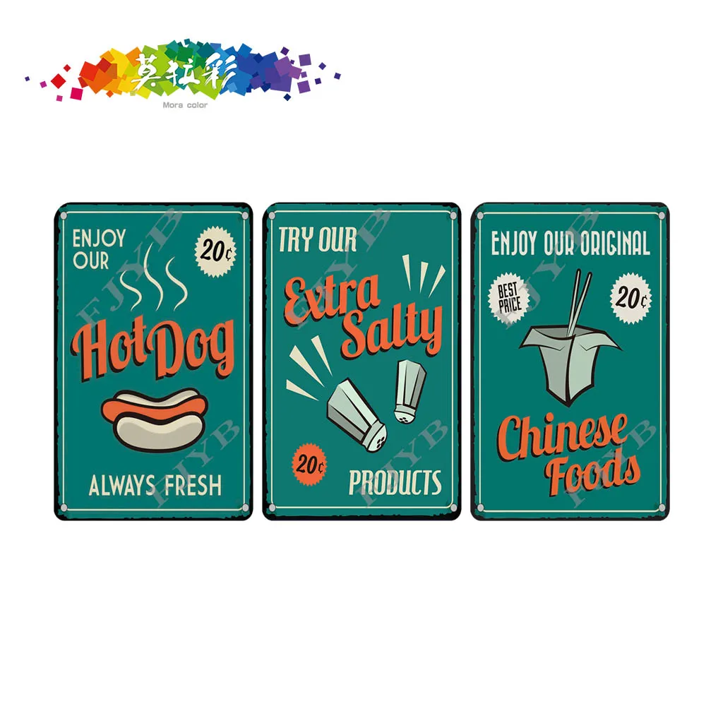 

Mora color retro decorative tin painting paper bedroom style painting enjoyour hotdog extra salty chinese foods