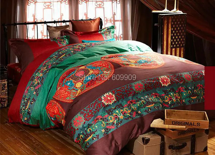 Egyptian Cotton Red Boho Style Bedding Queen Bohemian