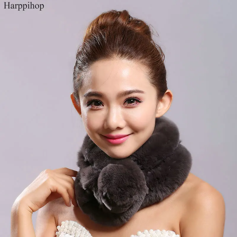 

Шарф женский, зимний, теплый, 2017, настоящий мех кролика, шарф-кольцо