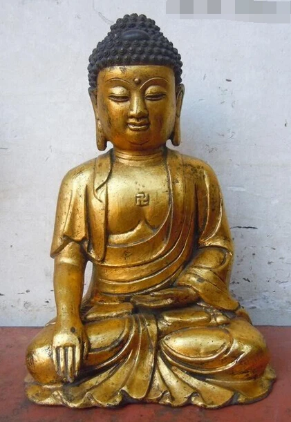 

shitou 003199 11" Chinese fine bronze gild carved buddhism Sakyamuni buddha sculpture statue
