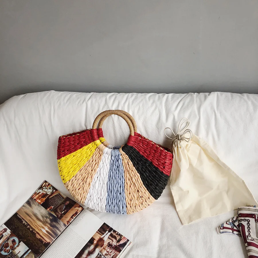 

2019 Summer Handmade Straw Bags Women Handbag Weaving Beach Straw Bag Ladies Wrapped Beach Hand Bag Wild Straw Bag Tote Females