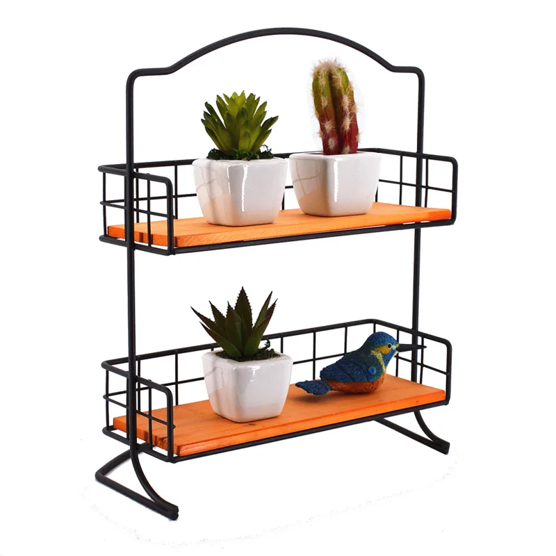 

Baffect Retro 2 Layers Iron Wooden Storage Shelf Flower Pot Storage Rack Desktop Makeup Storage Holders Bedroom Home Decor
