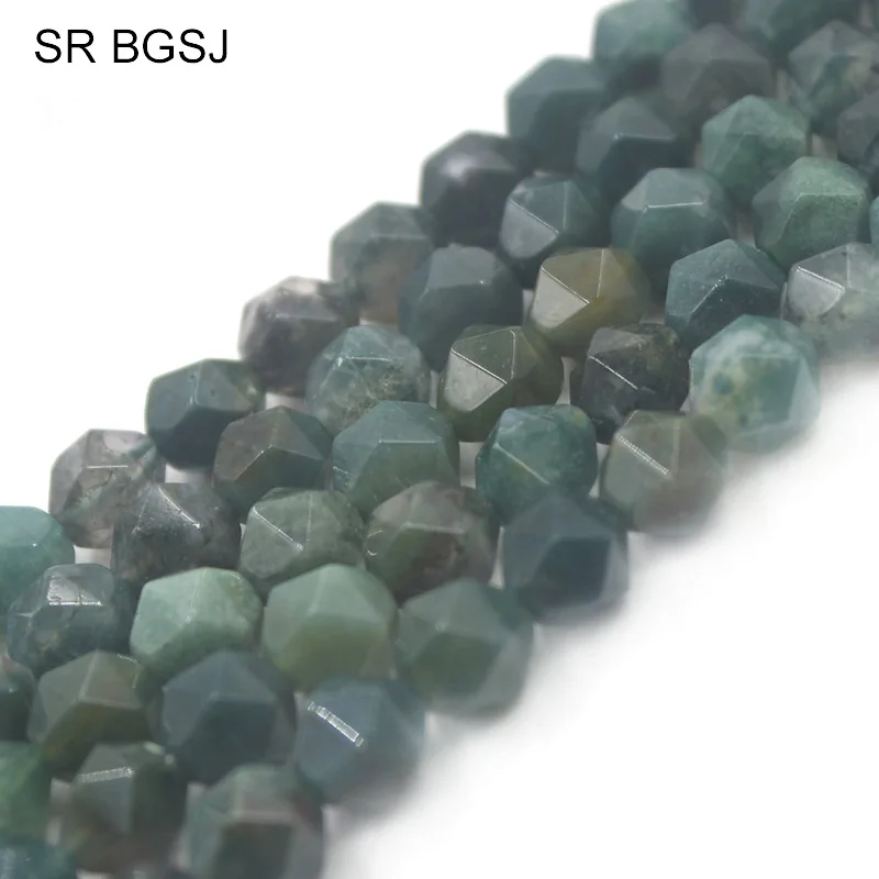 

Free Shipping 8mm Faceted Round Polygonal Green Moss Agat Onyx Gems Natural Stone Findings Beads Strand 15"