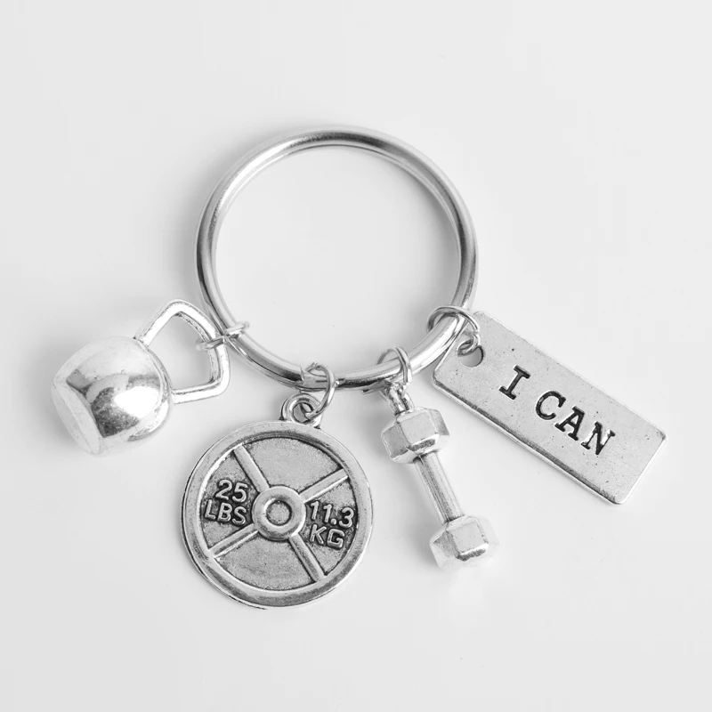 SuxiDi Fashion Barbell Dumbbell Fitness Gym Keychain Pendant Keyrings Sport Accessories 