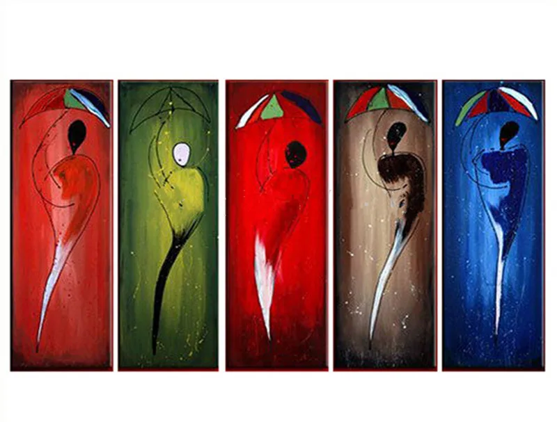 

Hand Painted Abstract Figure Oil Paintings on Canvas Modern Home Decor Wall Art 5 Panel Pictures Large Colorful Painting Arts