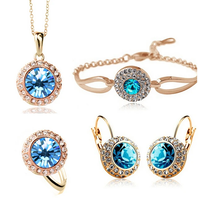 

Wedding Crystal Jewelry Sets Vintage Moon River Rhinestone Gift Top Quality set ring bracelet Necklace Earrings