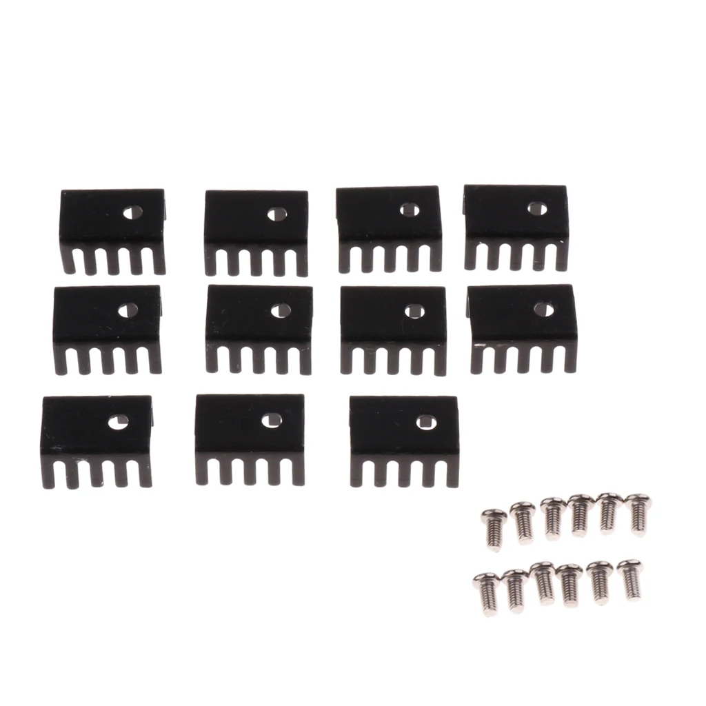 MagiDeal 10 Pcs 20x15x10mm Black Aluminum Heatsink with Screws for TO-220 Transistor