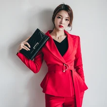 Красные женские повседневные офисные деловые костюмы Формальные комплекты одежды для работы форменные стили элегантное платье