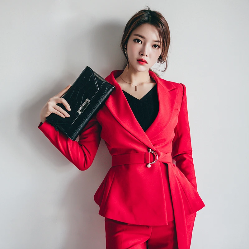 

RED Women Casual Office Business Suits Formal Work Wear Sets Uniform Styles Elegant dress