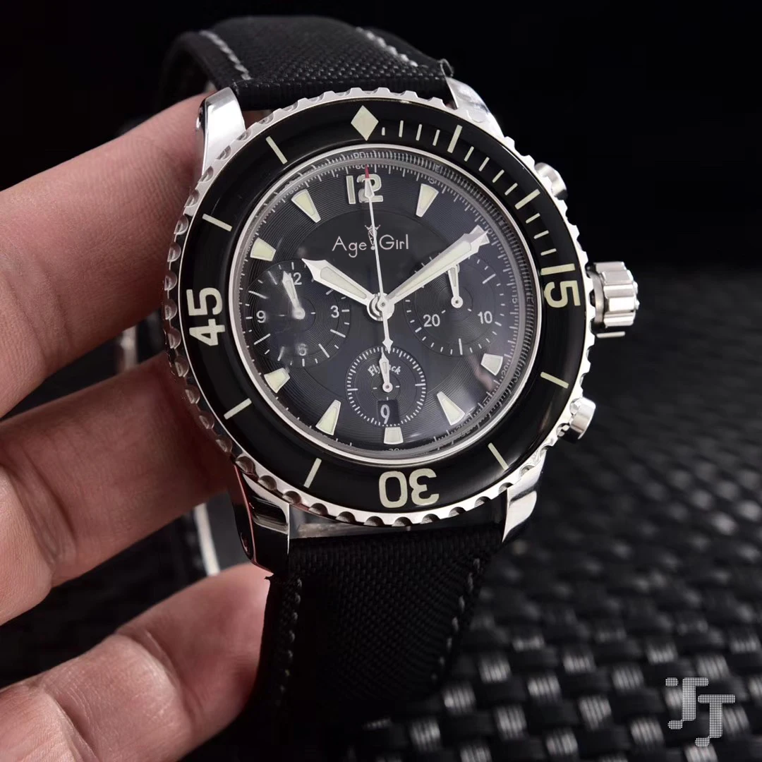 

Luxury Brand New Men Stainless Steel Automatic Mechanical Flyback Canvas Leather ETA 7750 Watch Silver Black Ceramic Bezel AAA+