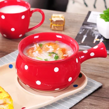 

Wave point creative ceramic manche soup milk bowl saladier single handle fruit salad rice bowl Japanese cutlery noodle bowl
