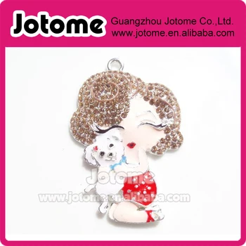 

45mm Girl with Dog Rhinestone Pendants