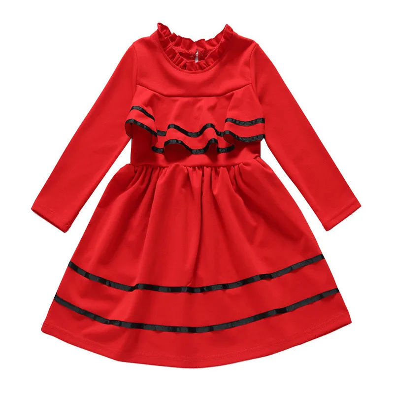JIOROMY/платье для больших девочек; сезон весна-осень; Новинка; Повседневное платье принцессы в Корейском стиле с милым кукольным воротником; платья с длинными рукавами для девочек; одежда - Цвет: Красный