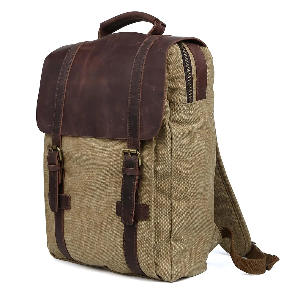 Tiding Leather Canvas Backpack Vintage Style Laptop School Book Bag For Boys Girls 3139-in ...