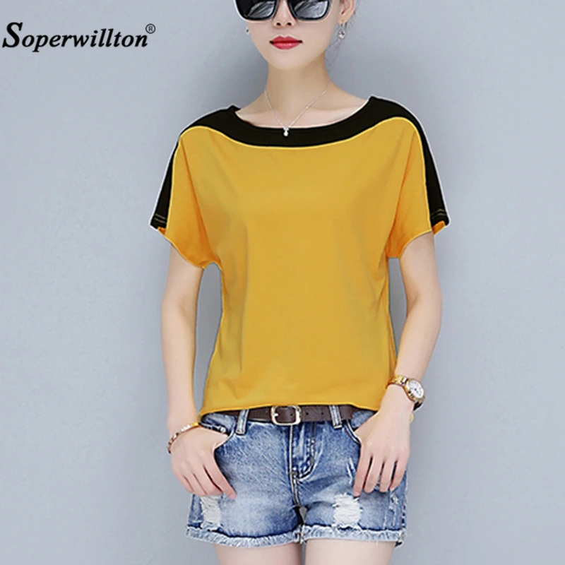 

Loose Plus Size 3XL 2019 Casual T-Shirt Women Summer Tsirts Cotton Patchwork Short Sleeve T-shirts Tops Camisetas verano mujer