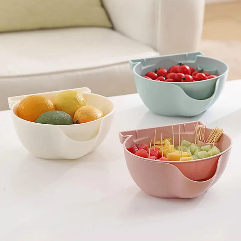 Creative double-layer removable fruit bowl plastic melon fruit drain tray lazy round snacks dried fruit plate mx12301551