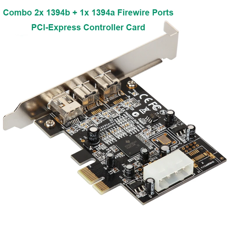 3 порта Combo 2x 1394B + 1x 1394A Firewire порты, PCI-Express контроллер карты TI XIO2213B чипсет низкий кронштейн