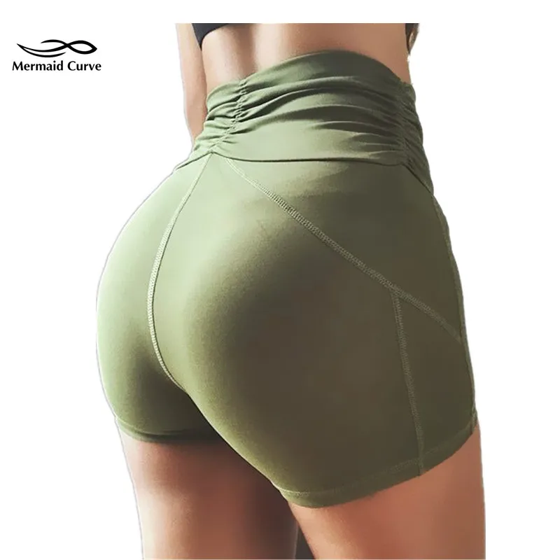 

Mermaid Curve 9cm High Waist Running Shorts Women Solid Sport Workout Slim Shorts Fitness Tummy Control Gym Athletic Shorts
