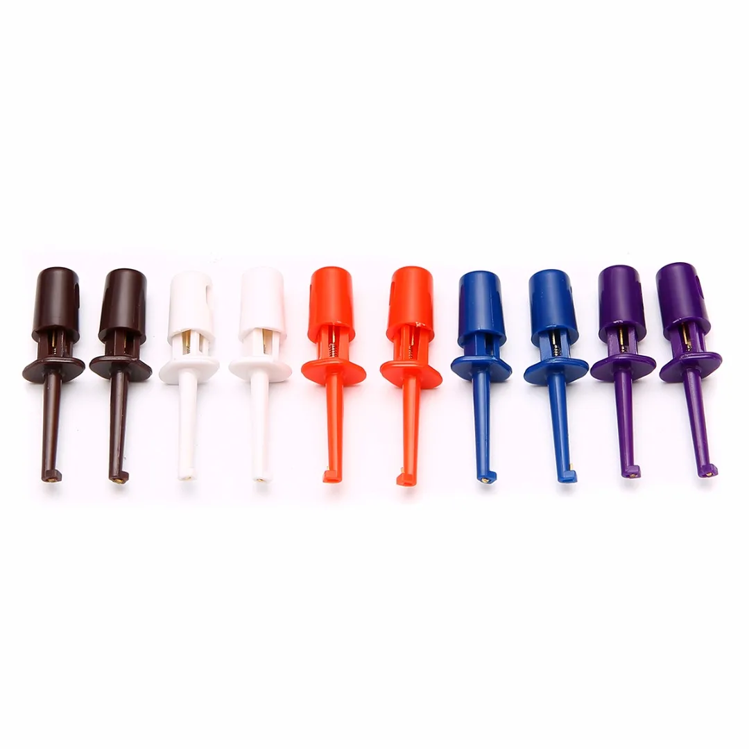 10pcs Multimeter Lead Wire Kit Test Hook Clip Electronic Mini Test Probe Set Red White Blue Black Purple