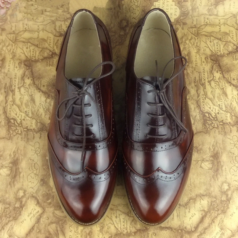 Men Genuine Leather Brogues Oxford Flats Shoes With Mens Shoes